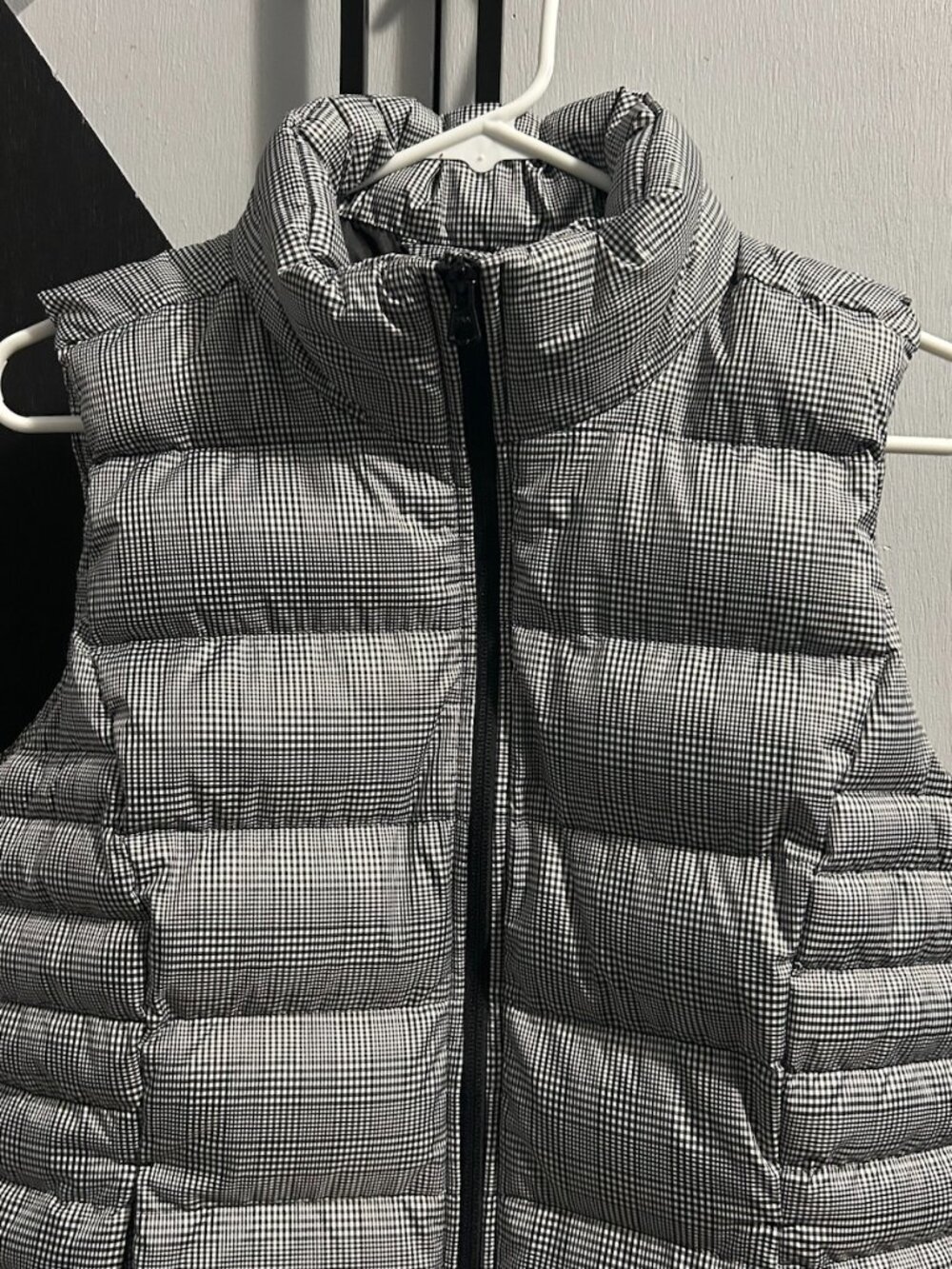 LANDS' END Black/White Plaid 600 Fill DOWN Puffer Vest Women's Size M (10-12)
